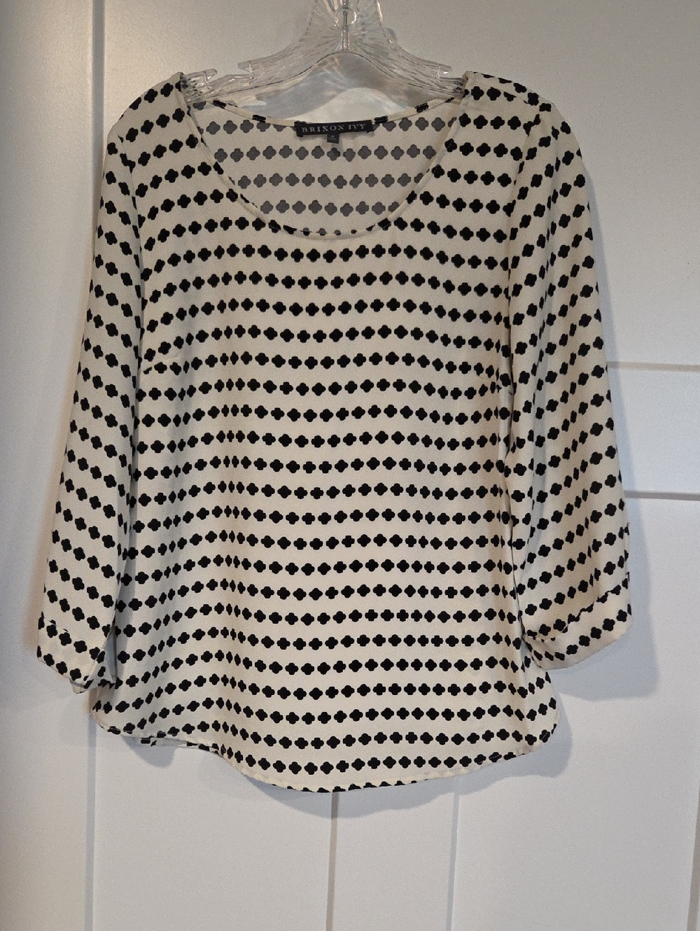 Brixon Ivy Black & White Dot-Stripe Scoop Neck Blouse